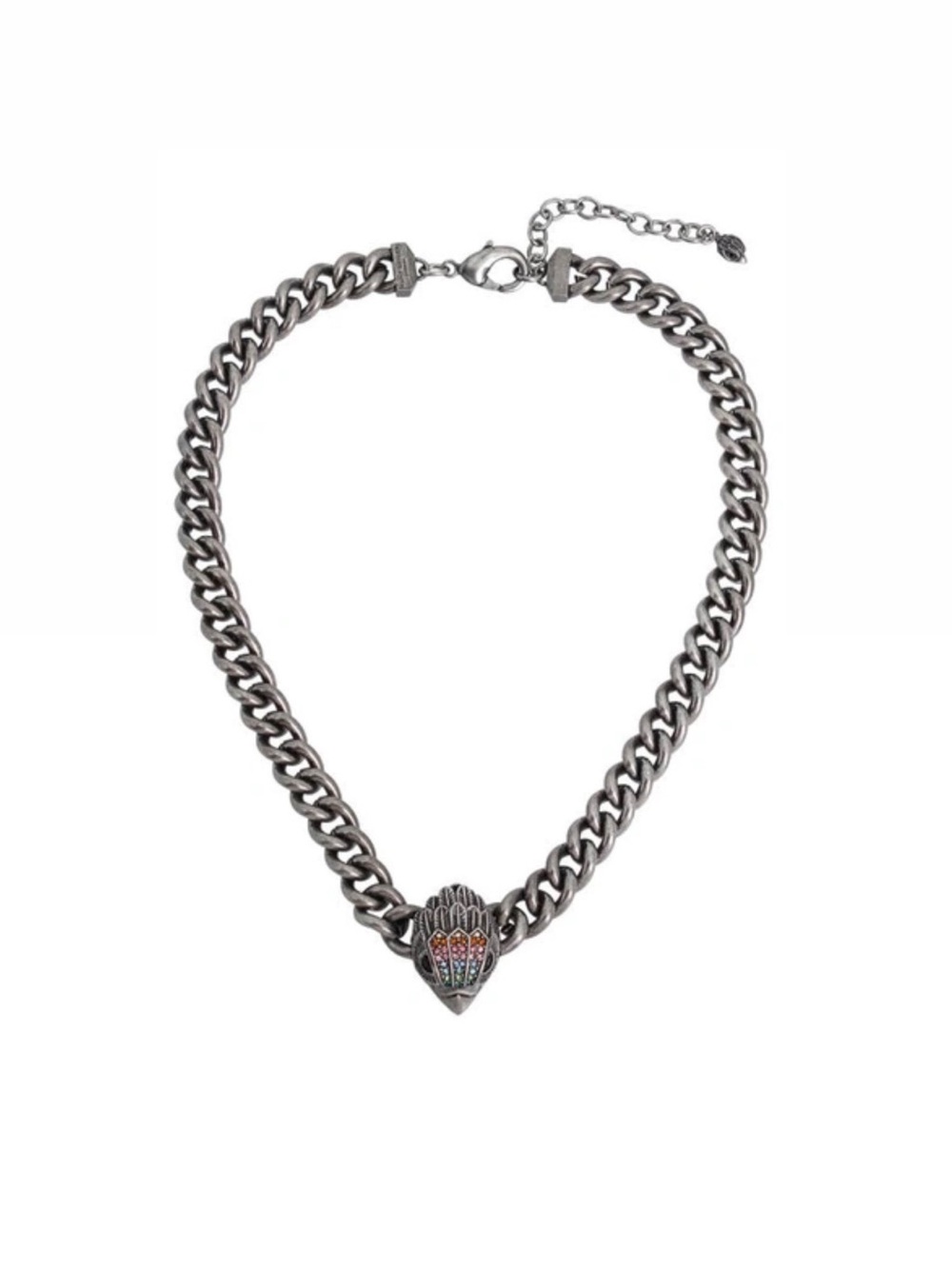 Kurt Geiger Silver-Tone Chain Necklace with Multicolor Pavé Heart Pendant